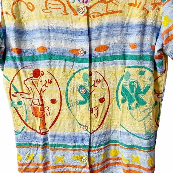 Sz 9 Vintage Dance Man Button Front Dress Hawaiian Jams World Crushed Rayon - Picture 3 of 10